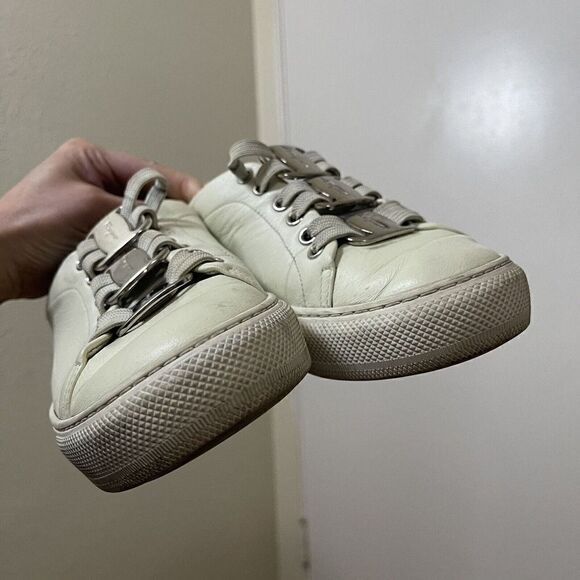 Salvatore Ferragamo White leather lace up logo trainers sneakers size US 7.5 - Picture 7 of 9